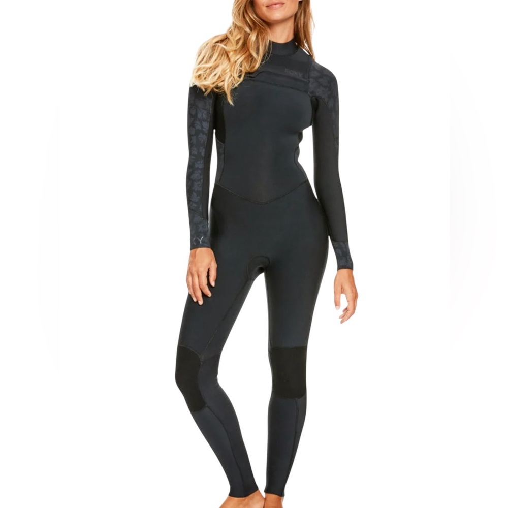 Roxy 3/2mm Swell Natural Front Zip Wetsuit Black Long Sleeve Pant Womens 12 NEW